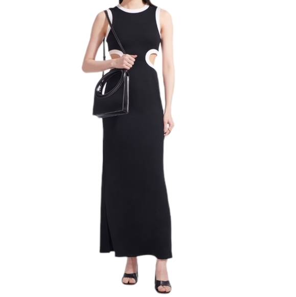 STAUD Dolce Contrast cut-out ponte Maxi dress black & white NWT - Picture 6 of 12